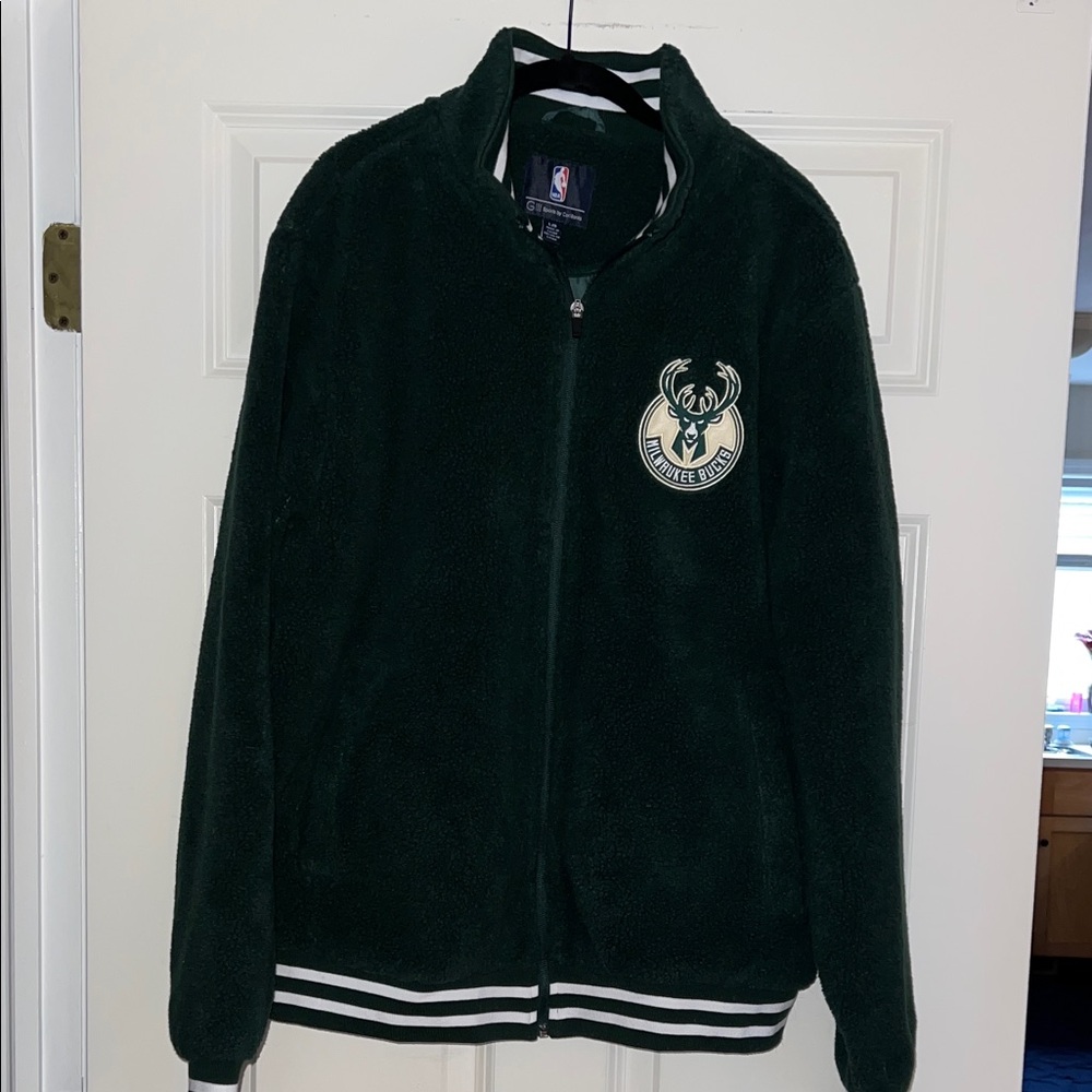 NBA Milwaukee Bucks Dark Green Fleece Sherpa Zip Jacket - Size Large